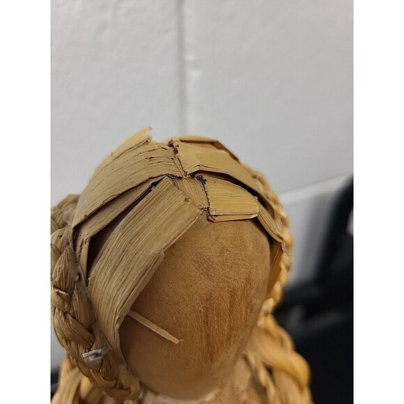 Corn Husk Braided Wooden Head Dolls 14", 8", 6.5" Holding Flowers Basket-3 *Read - Picture 4 of 12